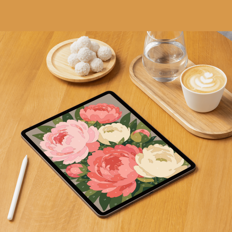 Букет божури — рисуване по номера, дигитален файл за принт и iPad Букет божури — рисуване по номера, дигитален файл за принт и iPad