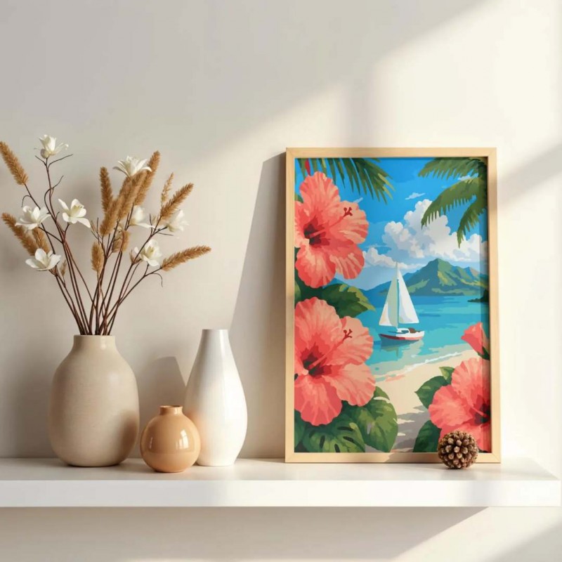 Monstera Beach Paint by Numbers for Adults, Tropical Color by Number Printable