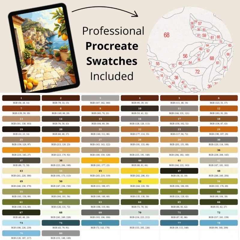 3 Expert Procreate Paint by Numbers Bundle, Mediterranean Coloring Pages for Adults, 78-80 Colors 3 Expert Procreate Paint by Numbers Bundle, Mediterranean Coloring Pages for Adults, 78-80 Colors