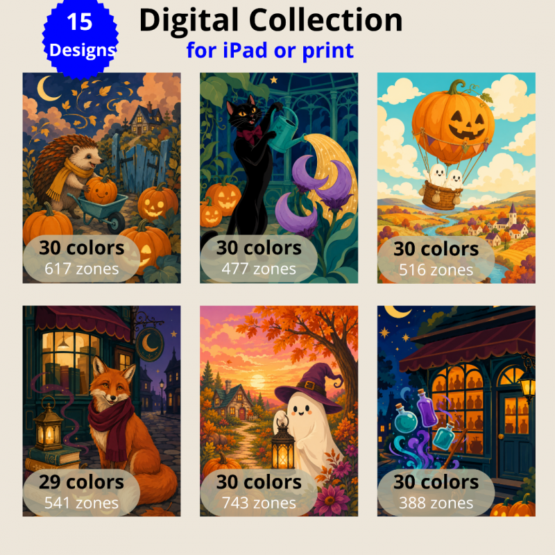 Halloween Magic - Digital Paint by Numbers Bundle Halloween Magic paint by numbers bundle - 15 digital designs