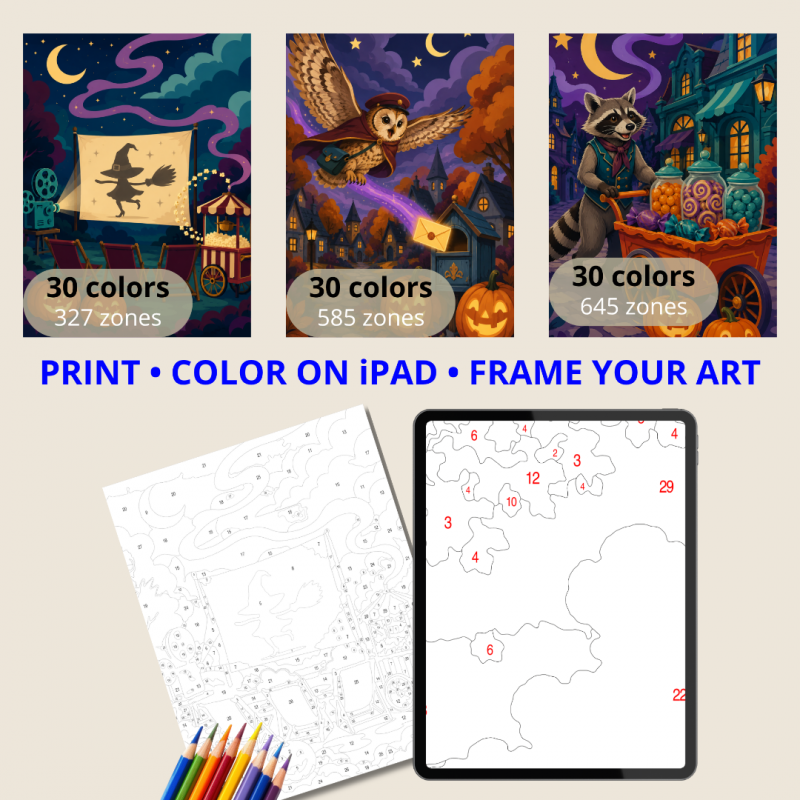 Halloween Magic - Digital Paint by Numbers Bundle Halloween Magic paint by numbers bundle - 15 digital designs